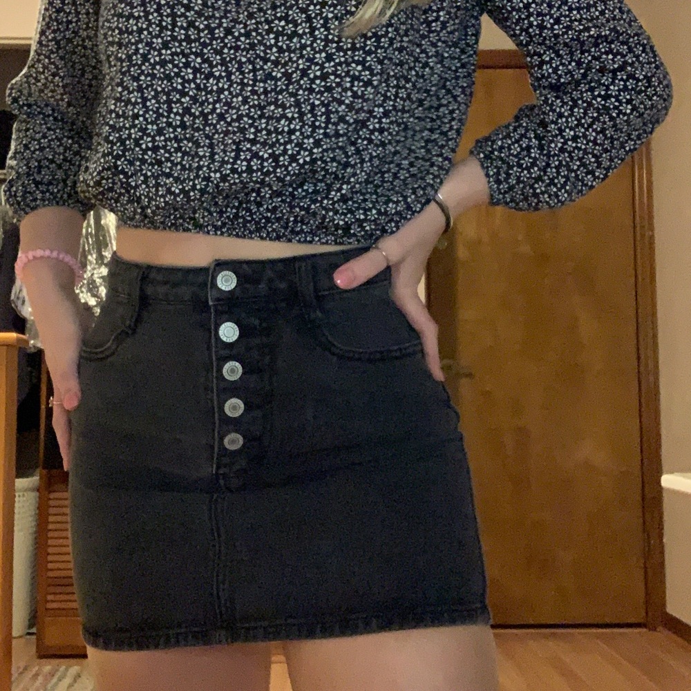 Button Up Black Denim Skirt
